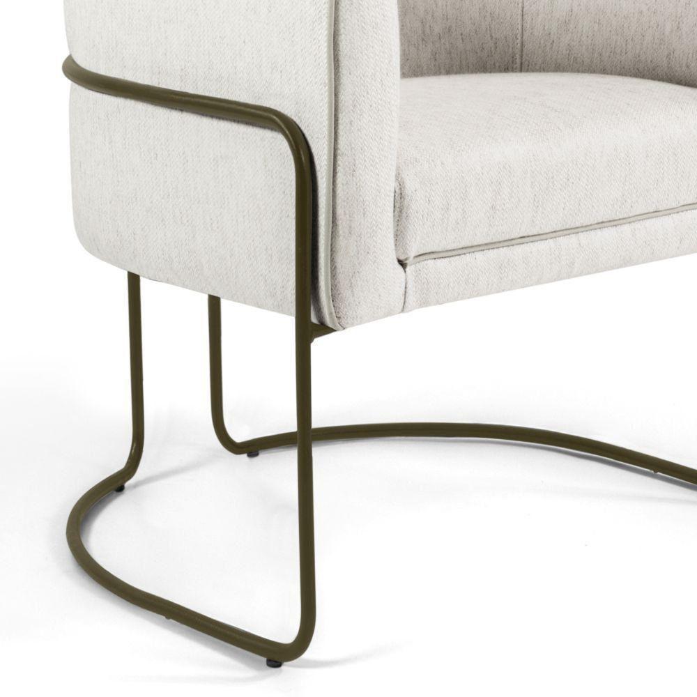 Poltrona Fixa Base De Aço Bronze Betina D02 Linho Creme A-48 - 3
