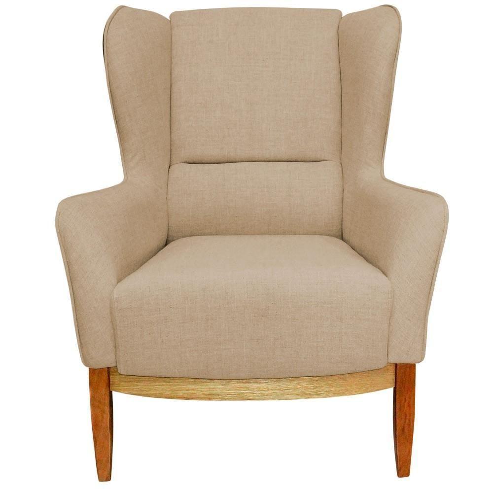 Kit Poltrona Com Puff Linho Bege C-129 Corano Marrom - 3