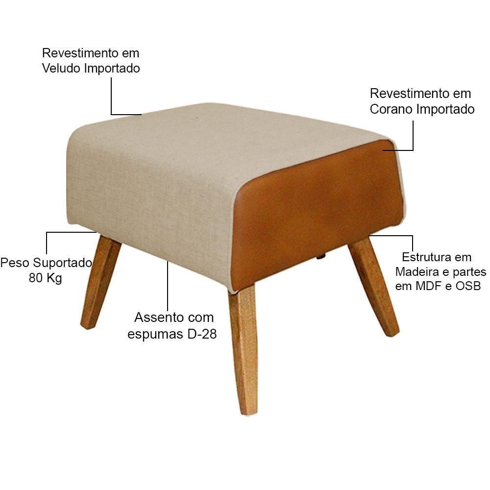 Kit Poltrona Com Puff Linho Bege C-129 Corano Marrom - 5