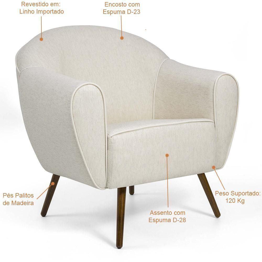 Poltrona Fixa Com Pés Palito Nina Linho Bege B-298 - 3