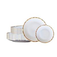 Jogo De Pratos 6 Rasos E 6 Sobremesa Borda Bambu Cerâmica Scalla 1ª Linha - 1