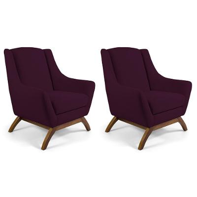 Kit 2 Poltronas Decorativas Juliet D02 Fixa Veludo Roxo Grape Lyam Decor