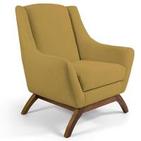 Poltrona Fixa Base De Madeira Veludo Mostarda C-279 - 1