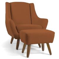 Poltrona Fixa Com Puff Pés De Madeira Veludo Telha C-262 - 1