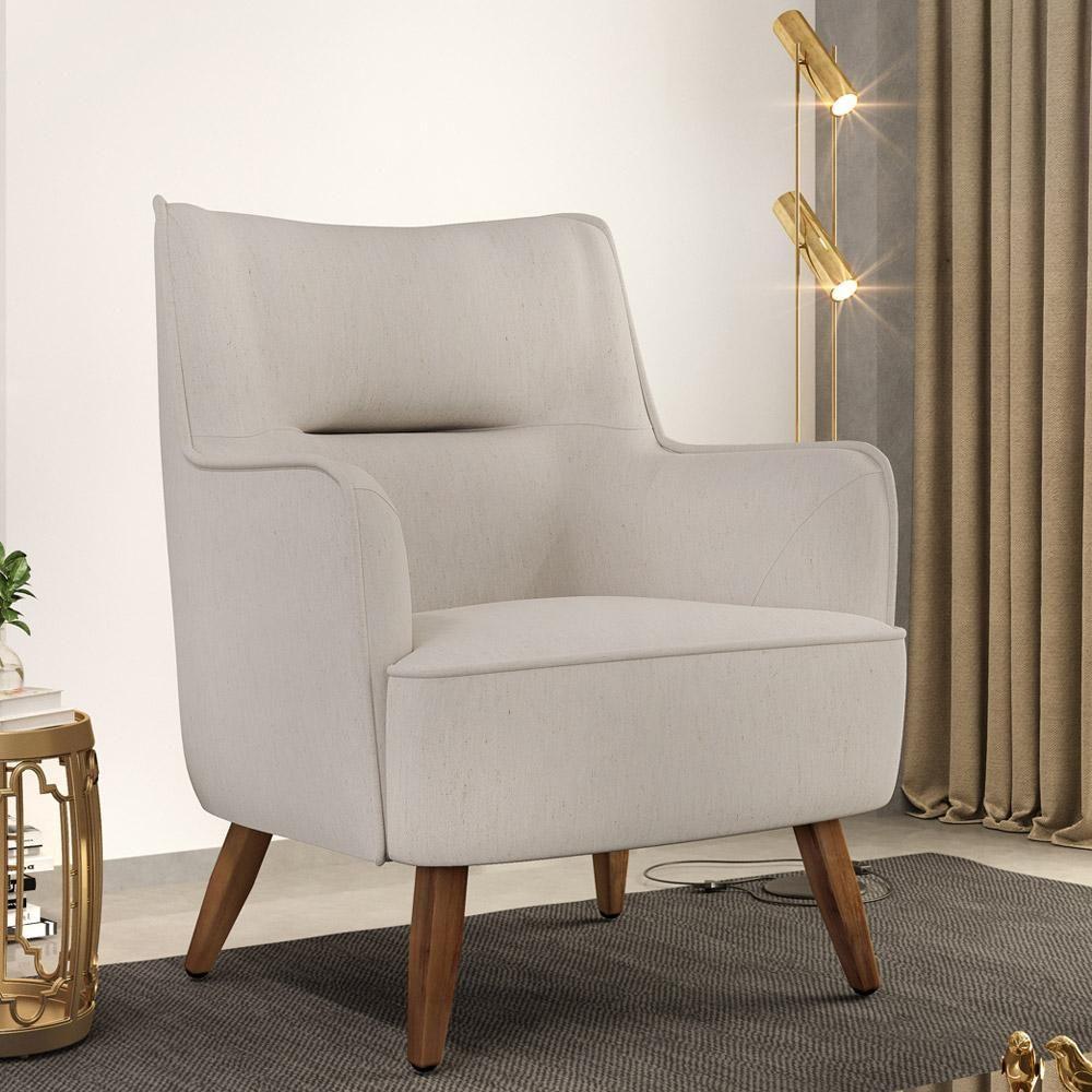Poltrona Fixa Pés De Madeira Isabella D02 Linho Cru C-443 - 7