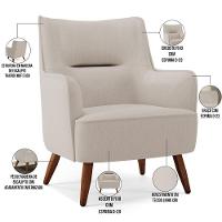 Poltrona Fixa Pés De Madeira Isabella D02 Linho Cru C-443 - 6