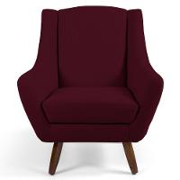 Poltrona Fixa Com Puff Pés De Madeira Veludo Marsala C-278