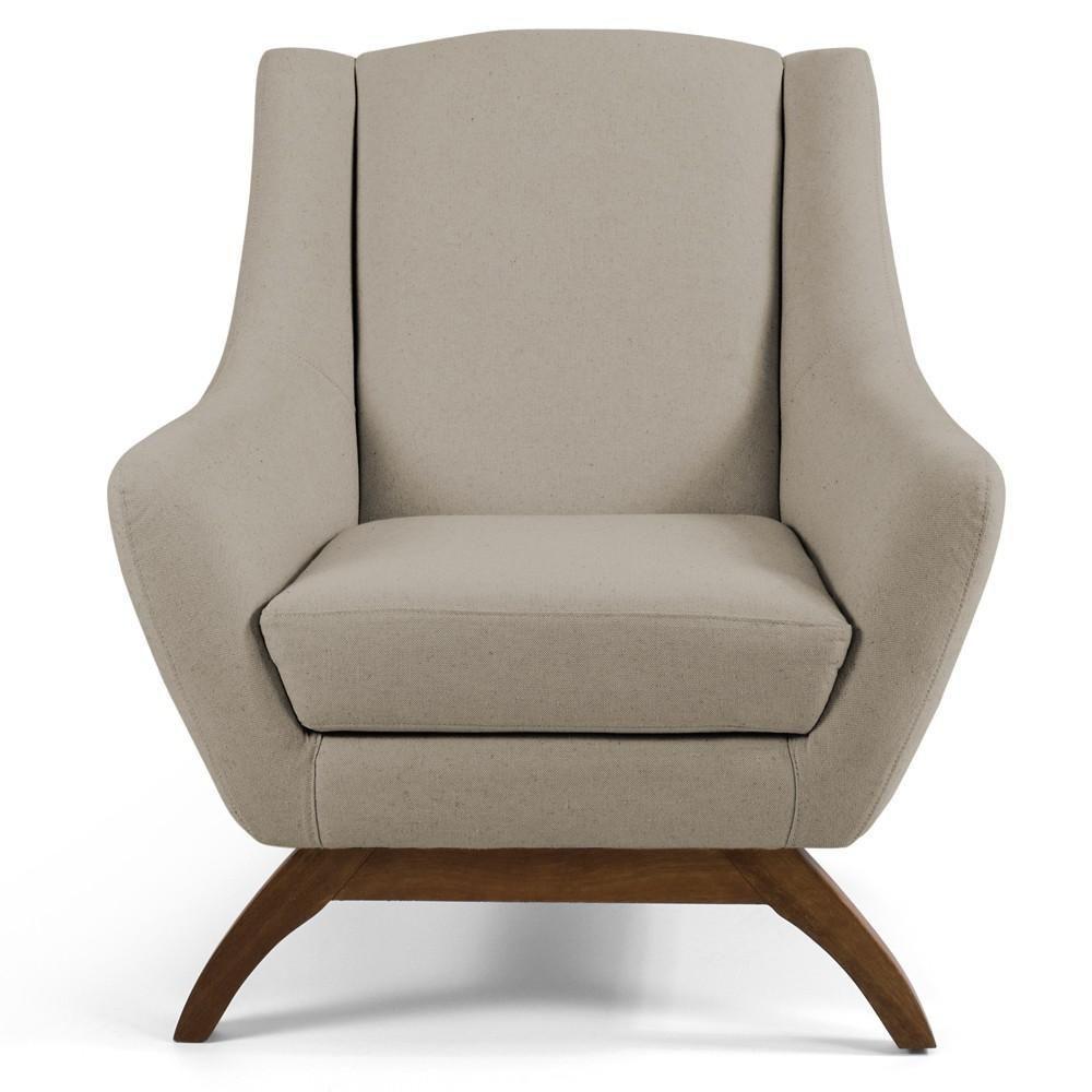 Poltrona Fixa Base De Madeira Linho Bege C-129 - 3