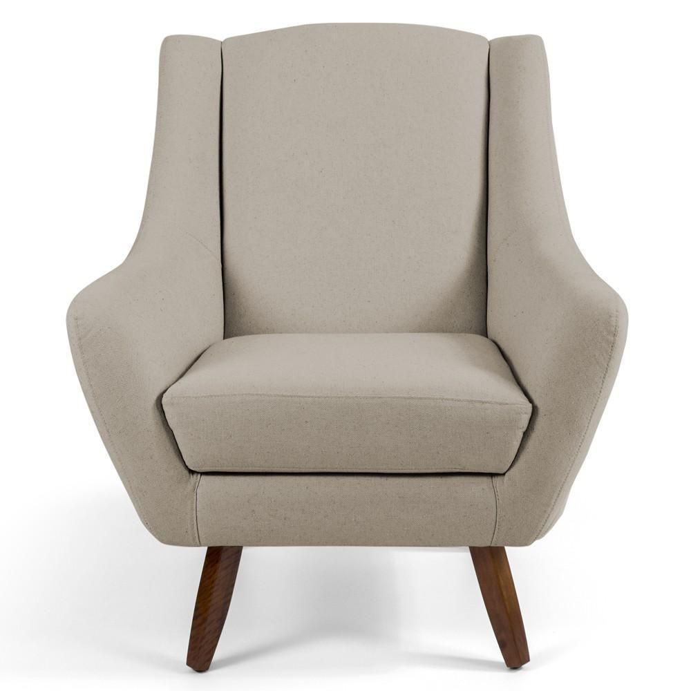 Poltrona Fixa Com Puff Pés De Madeira Linho Bege C-129 - 4