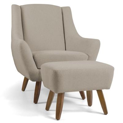 Poltrona Fixa Com Puff Juliet C-129 Linho Bege Lyam Decor