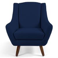 Poltrona Fixa Pés De Madeira Veludo Azul Oxford C-304 - 3