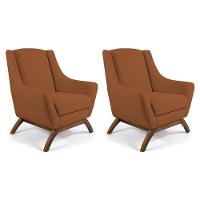 Kit 02 Poltronas Fixa Base De Madeira Veludo Telha - 1