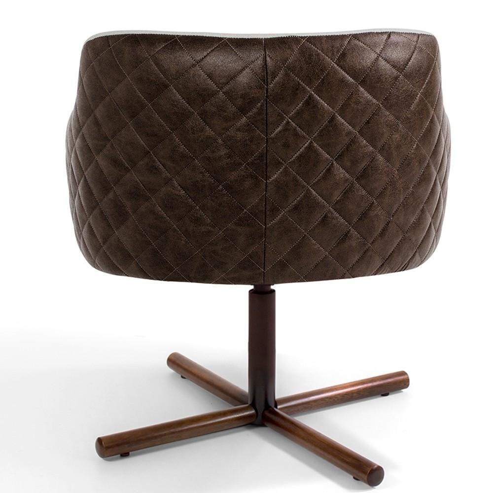 Poltrona Giratória Base X Linho Bege Tressê Corano Marrom - 3