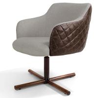 Poltrona Giratória Base X Linho Bege Tressê Corano Marrom - 1