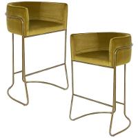 Kit 02 Banquetas Fixa Bronze Veludo Mostarda C-260 - 1