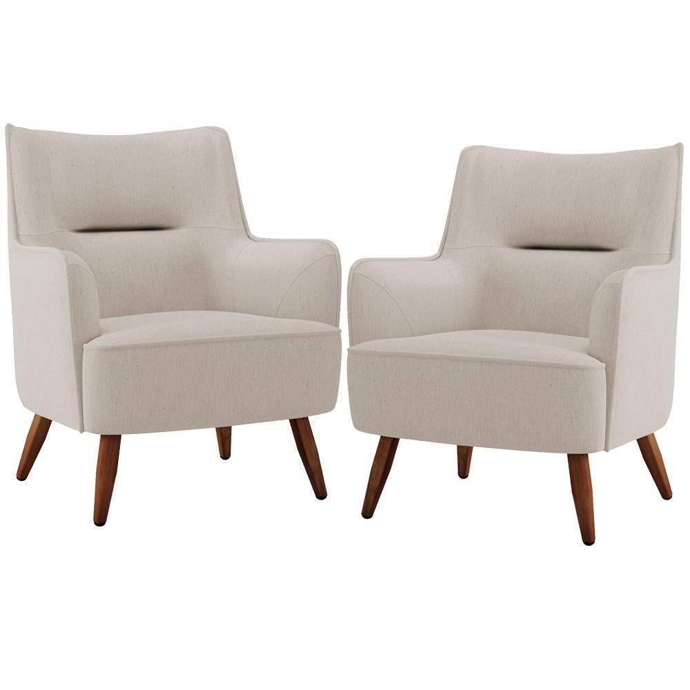 Kit 02 Poltronas Fixa Pés De Madeira Isabella D02 Cru C-443 - 1