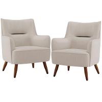 Kit 02 Poltronas Fixa Pés De Madeira Isabella D02 Cru C-443 - 1