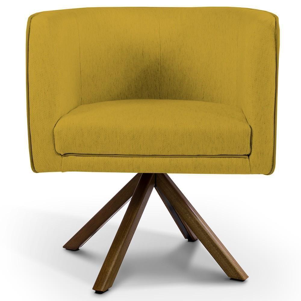 Poltrona Base Giratória De Madeira Veludo Mostarda C-279 - 4