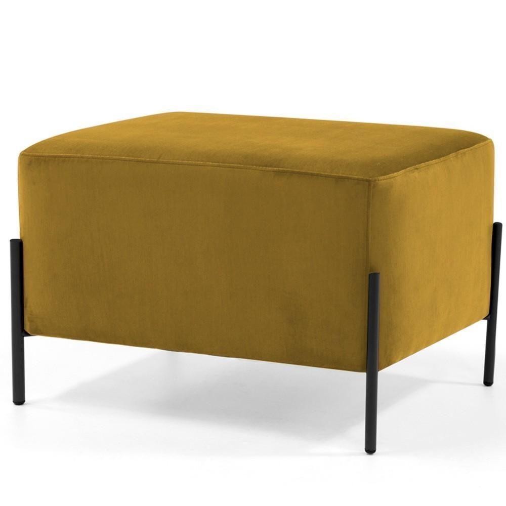 Puff Retangular 60x45 D02 Pés De Aço Veludo Mostarda C-279 - 1