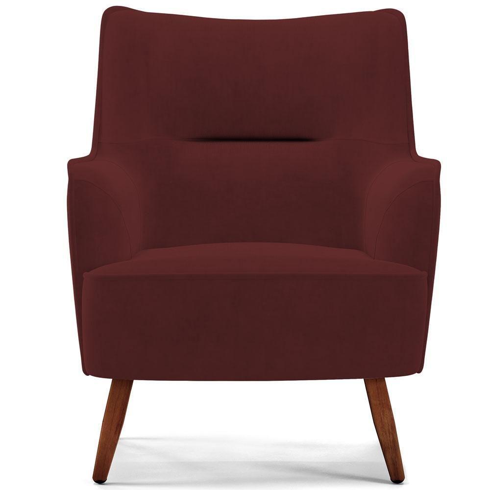 Kit 02 Poltronas Fixa Pés De Madeira Veludo Marsala C-278 - 4