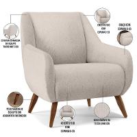 Poltrona Fixa Pés De Madeira Paloma D02 Linho Cru C-443 - 6