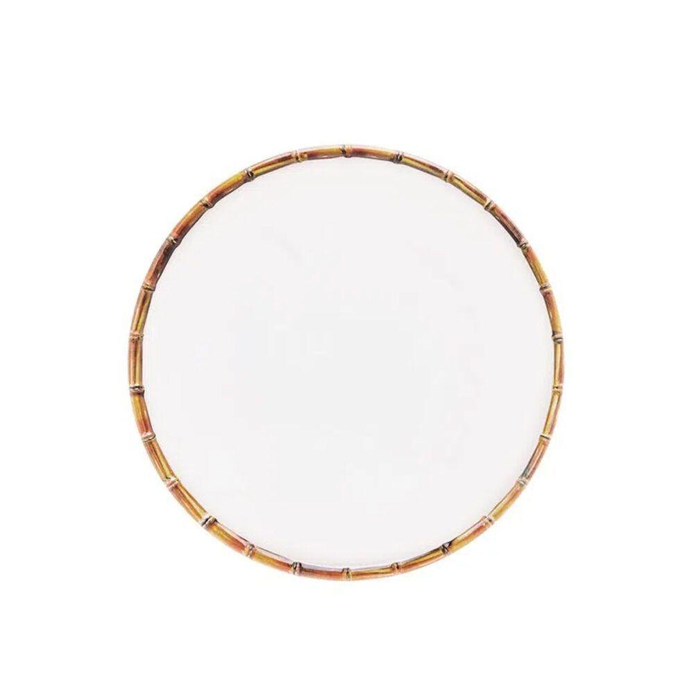 Jogo 4 Pratos Sobremesa 22cm Borda De Bambu Melamina Branco - 1