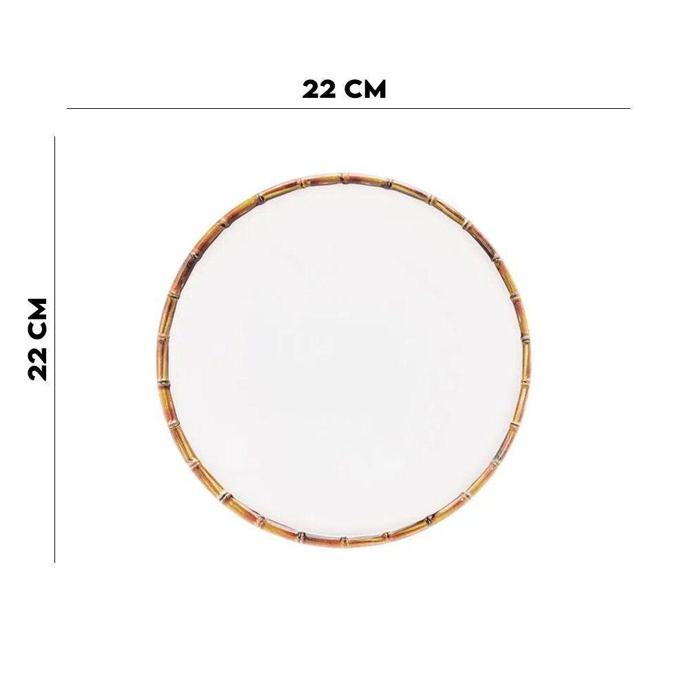 Jogo 4 Pratos Sobremesa 22cm Borda De Bambu Melamina Branco - 5