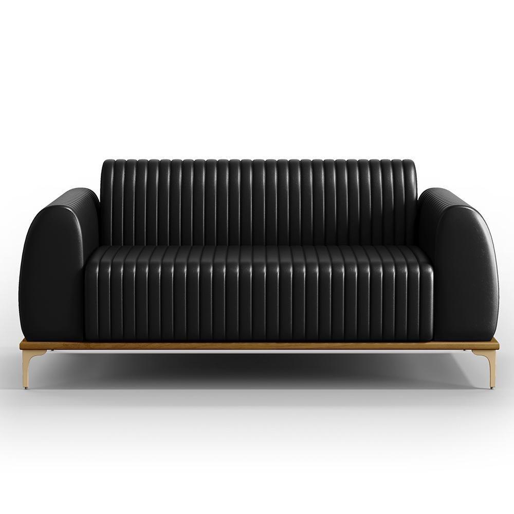 Sofá 2 Lugares Para Sala De Estar Molino 150 Cm D02 Pés D'ouro Couríssimo Preto B-159 - Lyam Decor - 6