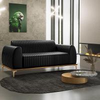 Sofá 2 Lugares Para Sala De Estar Molino 150 Cm D02 Pés D'ouro Couríssimo Preto B-159 - Lyam Decor - 7