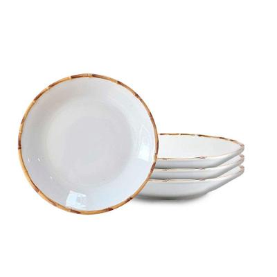 Jogo 4 Pratos Fundos Borda De Bambu 24cm 1ª Linha Scalla