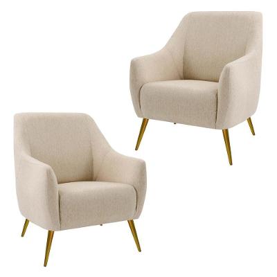 Kit 2 Poltronas Decorativas Paloma New Bronze D02 Linho Bege Lyam Decor