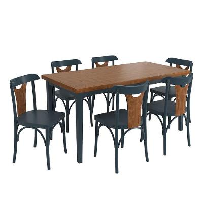 Conjunto Sala De Jantar E Cozinha Com 6 Cadeiras Y Madeira Maciça Azul Petróleo