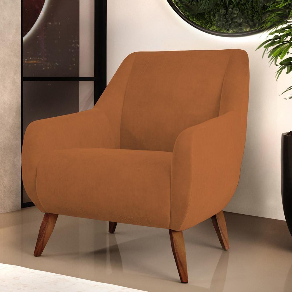 Poltrona Fixa Pés De Madeira Paloma D02 Veludo Telha C-262 - 7