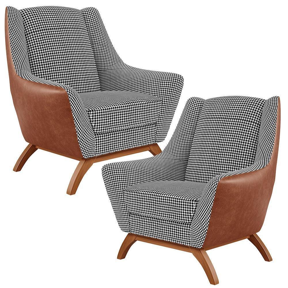 Kit 2 Poltronas Base Em Madeira Camel B-14 Pied Poule - 1