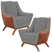 Kit 2 Poltronas Base Em Madeira Camel B-14 Pied Poule - 1