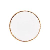 Jogo 6 Pratos Sobremesa 22cm Borda De Bambu Melamina Branco - 1