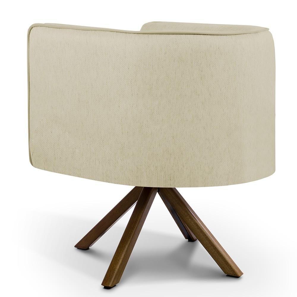 Poltrona Base Giratória De Madeira Linho Bege C-129 - 2