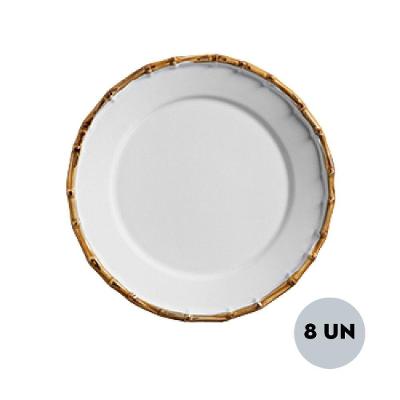 Jogo 8 Pratos Raso De Bambu 27cm Flat Borda Grossa Scalla