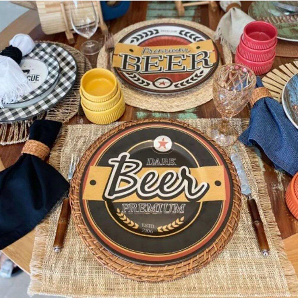 Jogo 4 Pratos Sobremesa Cerâmica Alleanza Beer Cerveja Happy Hourpreto 2ª Linha - 4