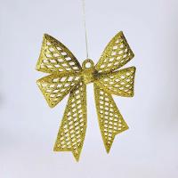 Kit 8 Enfeites árvore Natal Laço Dourado Glitter 24cm - 2