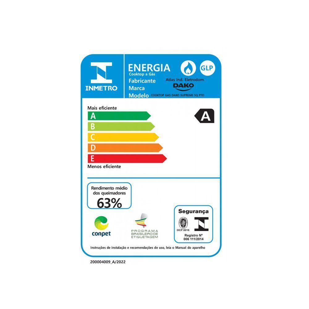 Cooktop 5 Bocas Dako Supreme A Gás Acendimento Automático E Tripla Chama Preto Bivolt - 5