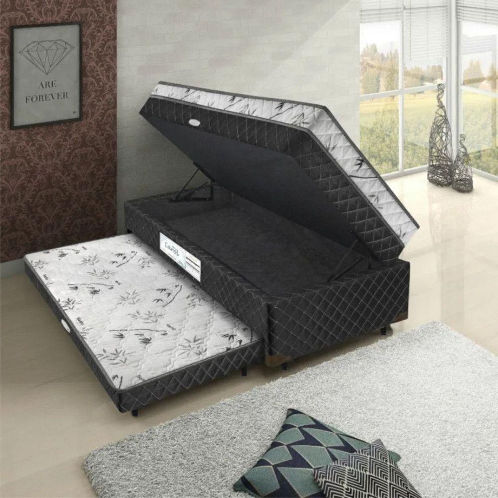 Cama Box Solteiro Carol Com Cama Auxiliar E Baú Light Spuma Preto Light - 4