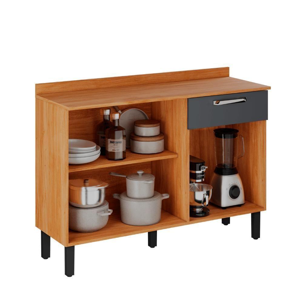 Balcão De Cozinha Itatiaia Em Madeira Portas Gaveta Cinamomo Grafite Vegas - 2