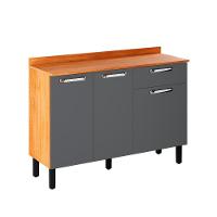 Balcão De Cozinha Itatiaia Em Madeira Portas Gaveta Cinamomo Grafite Vegas - 1