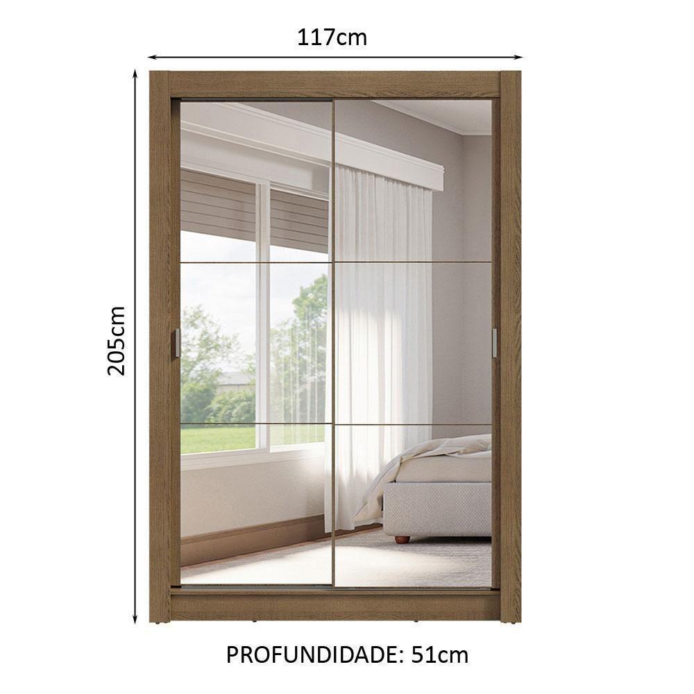 Guarda-roupa Solteiro 2 Portas Correr Espelhos 4 Gav Rústico - 8