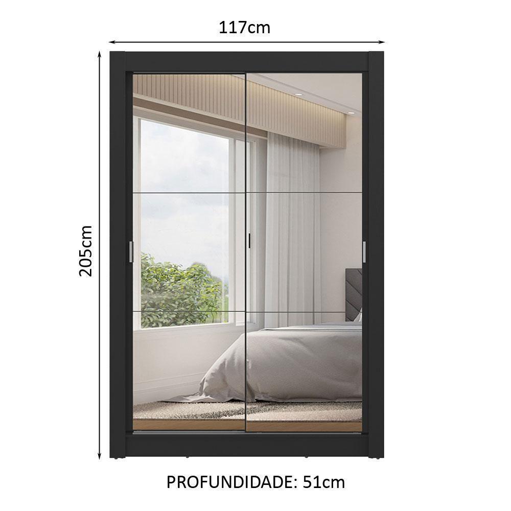 Guarda-roupa Solteiro 2 Portas De Correr Com Espelhos 2 Gavetas Preto Vivare Madesa Preto - 8