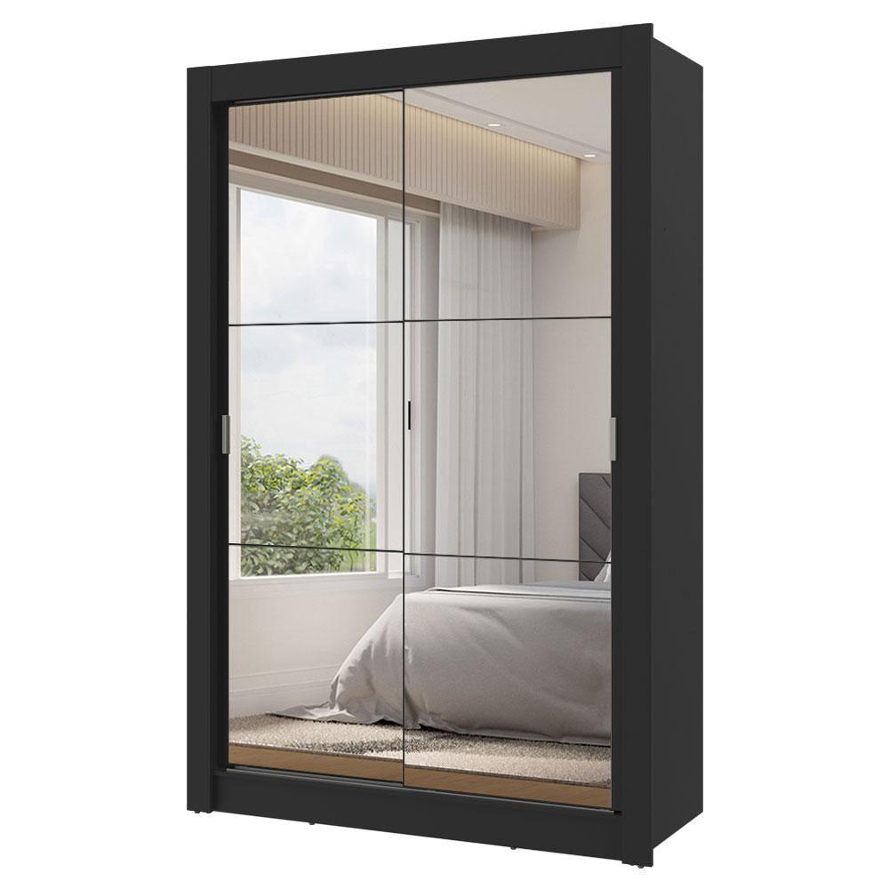 Guarda-roupa Solteiro 2 Portas De Correr Com Espelhos 2 Gavetas Preto Vivare Madesa Preto - 9