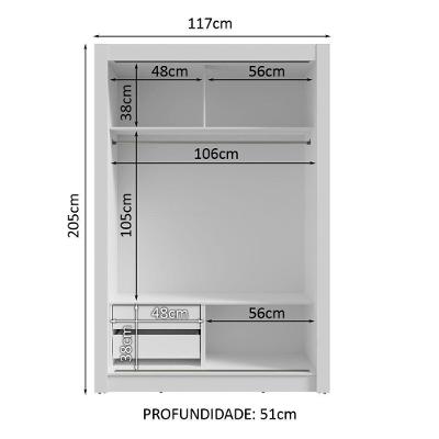 Guarda Roupa Solteiro Vivare 2 Portas de Correr 2 Gavetas Branco com Espelhos