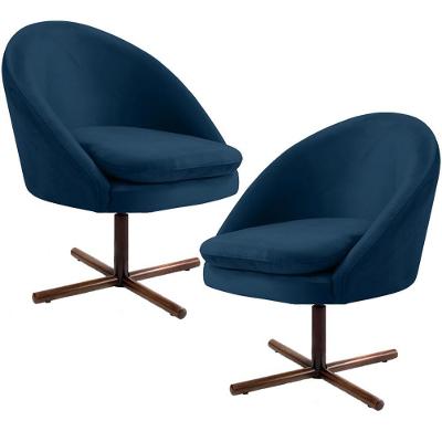 Kit 02 Poltronas Decorativas Giratórias Rafa D02 Veludo Azul Lyam Decor