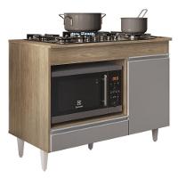 Balcão Multiuso Para Cooktop 4 Bocas Georgia Castanho/cinza - Lumil Móveis - 1